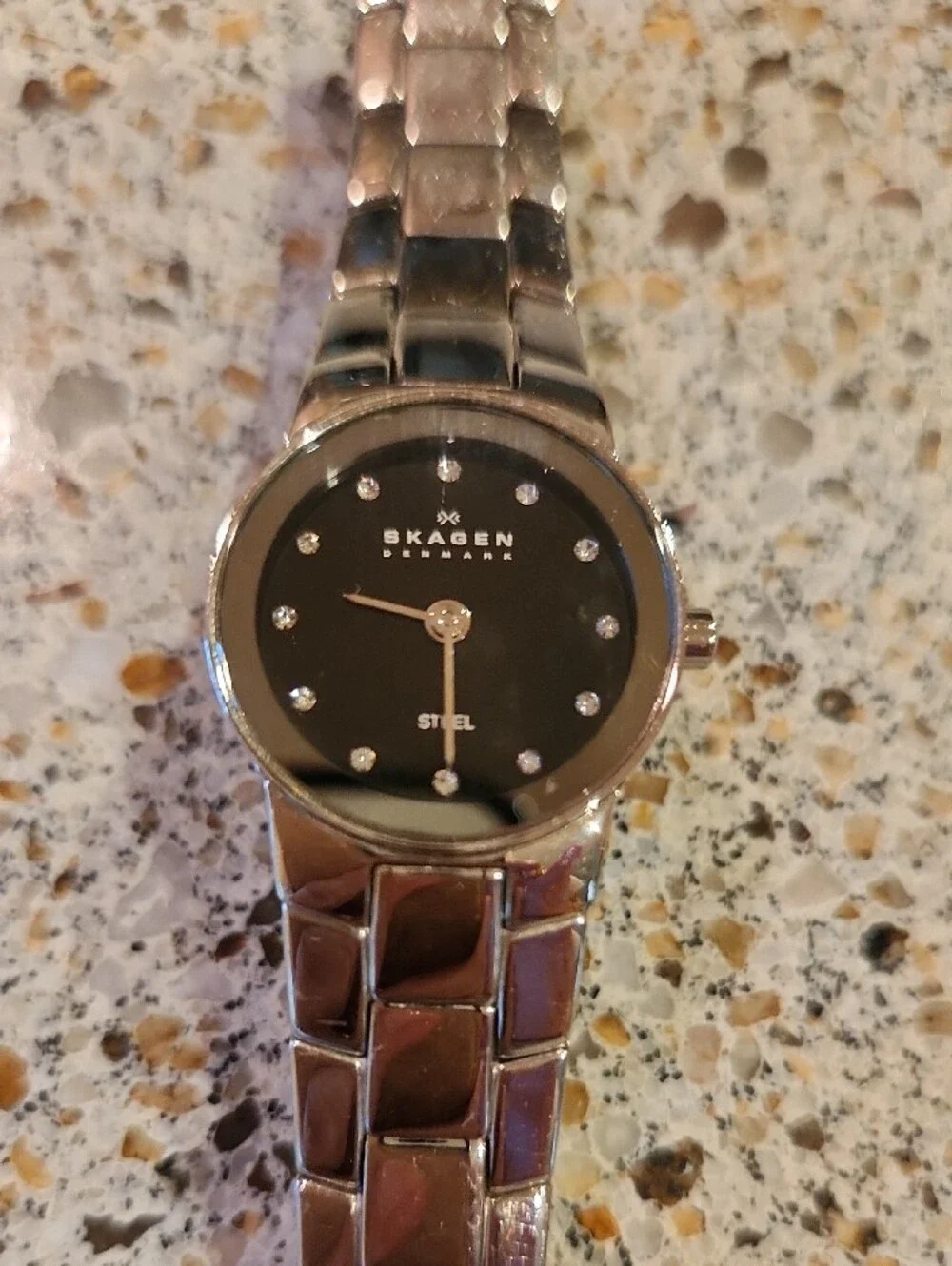 Skagen Ladies Two-Tone Silver and Gold Bracelet Watch with Black Dial